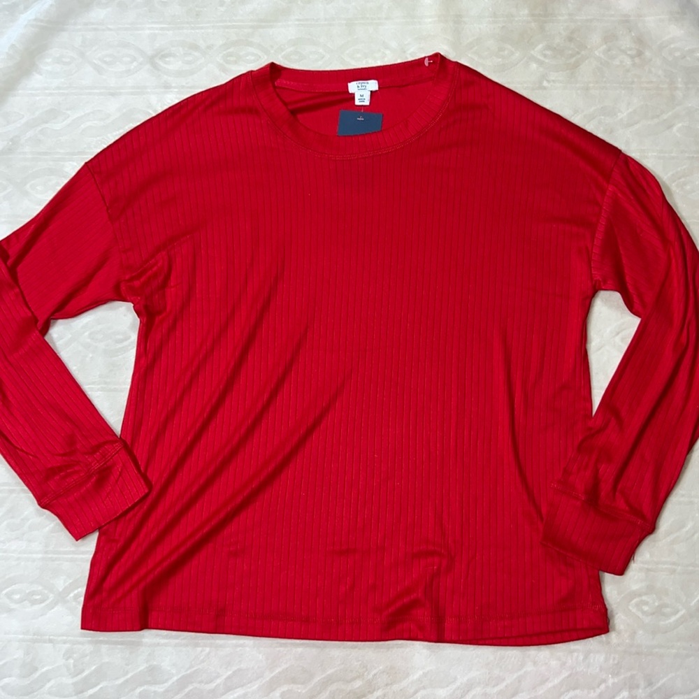 Crown & Ivy Long Sleeve Crew Neck Ribbed T-Shirt